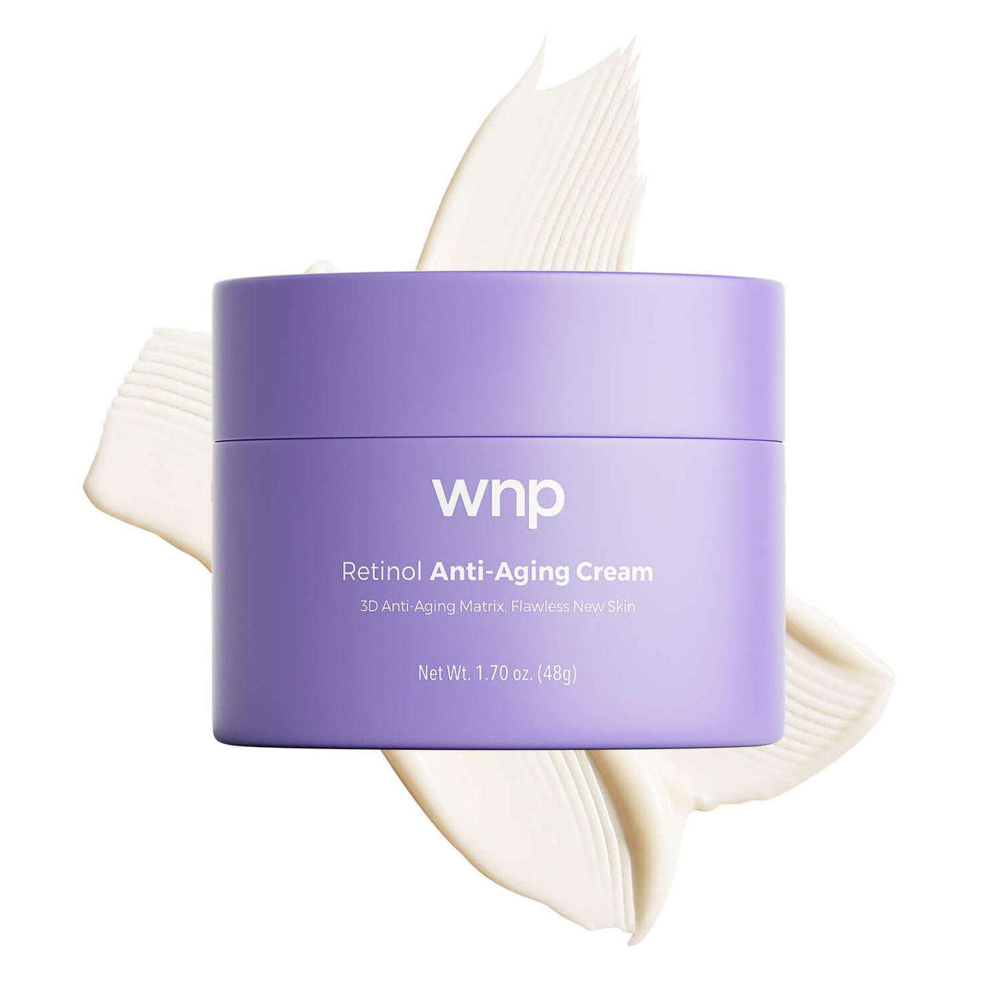 Purple jar of wnp Retinol Anti-Aging Cream on a white background
