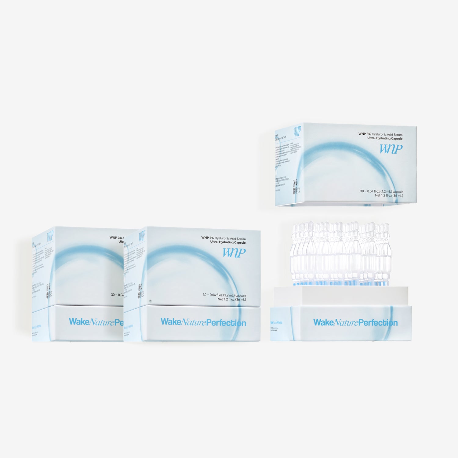 Boxes of 'Wake Nature Perfection' on a white background