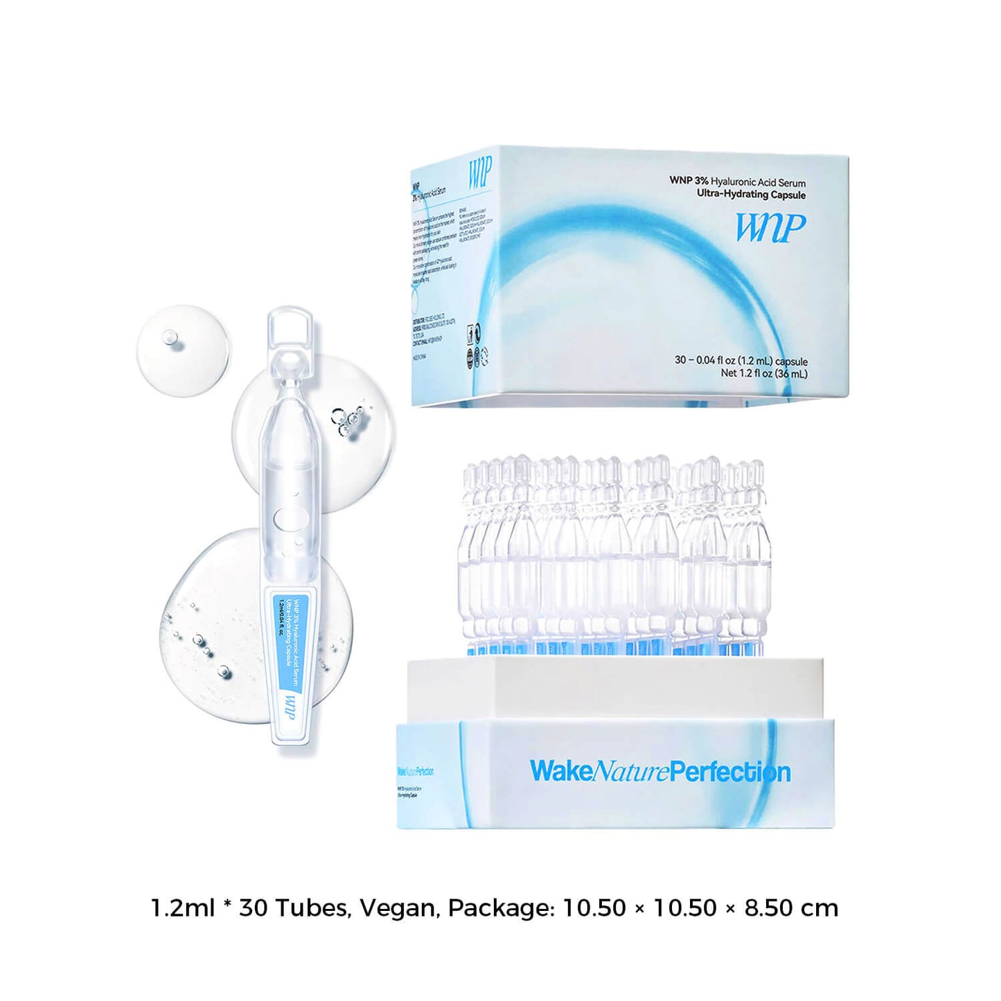 Wake Nature Perfection skincare product set with serum, cream, and packaging on a white background