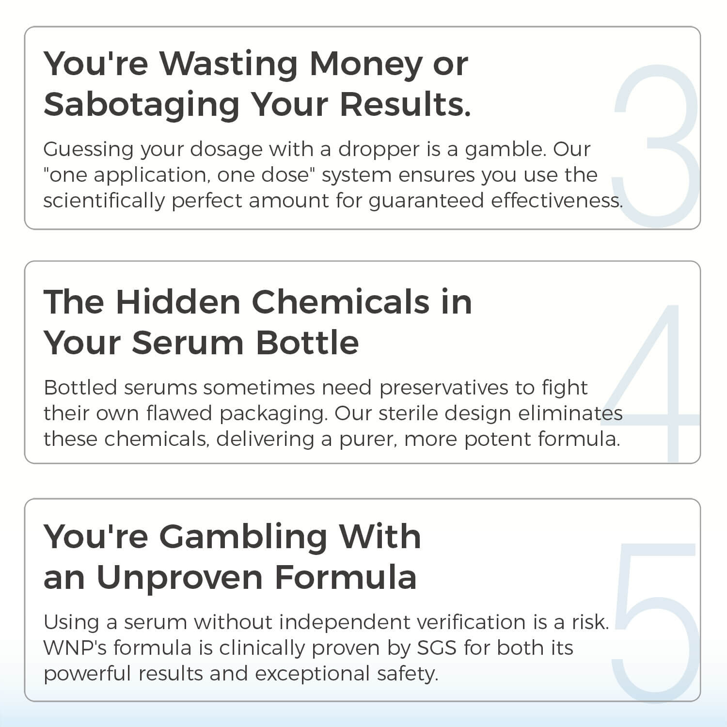 Text-based advertisement about serum usage and safety