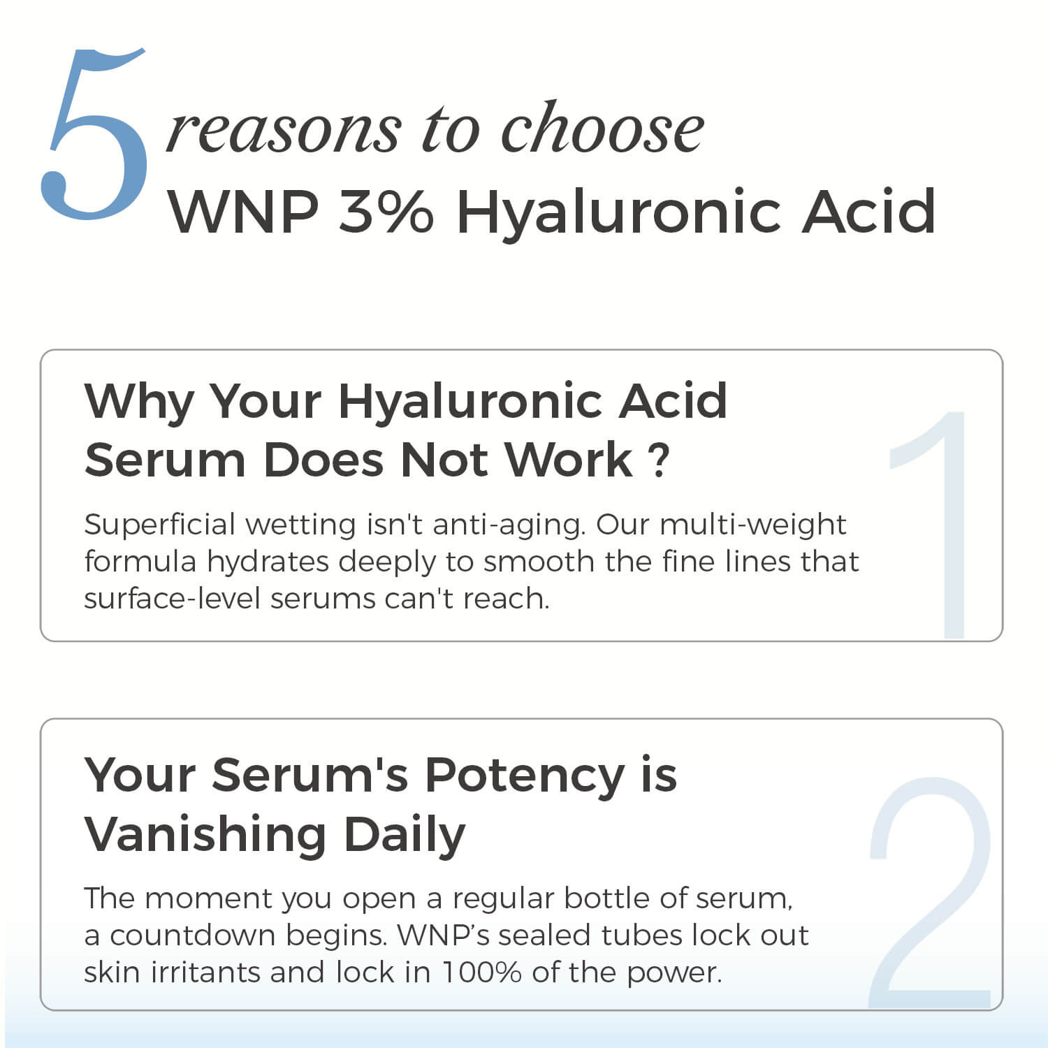 Text explaining reasons to choose WNP 3% Hyaluronic Acid serum on a white background
