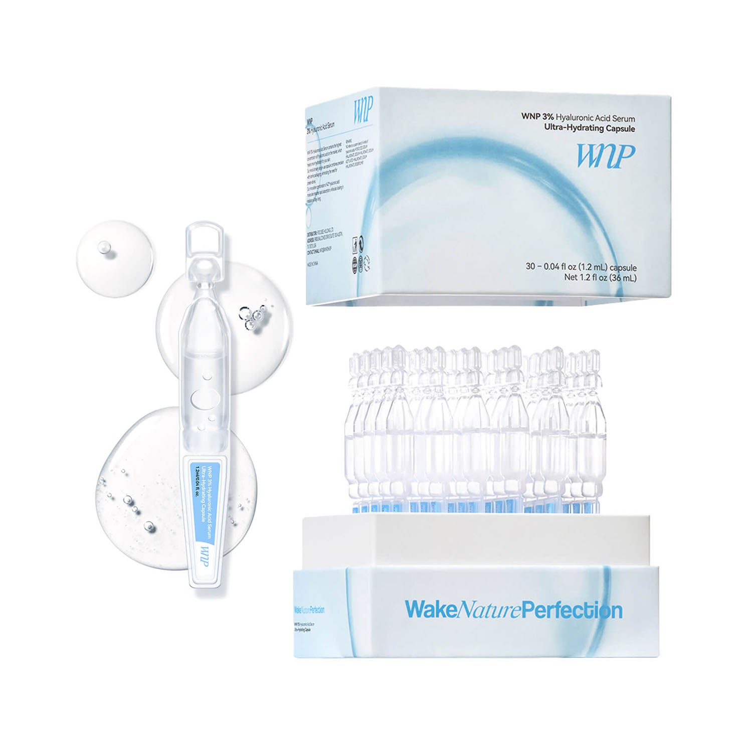 Wake Nature Perfection skincare product set including serum, applicator, and packaging on a white background