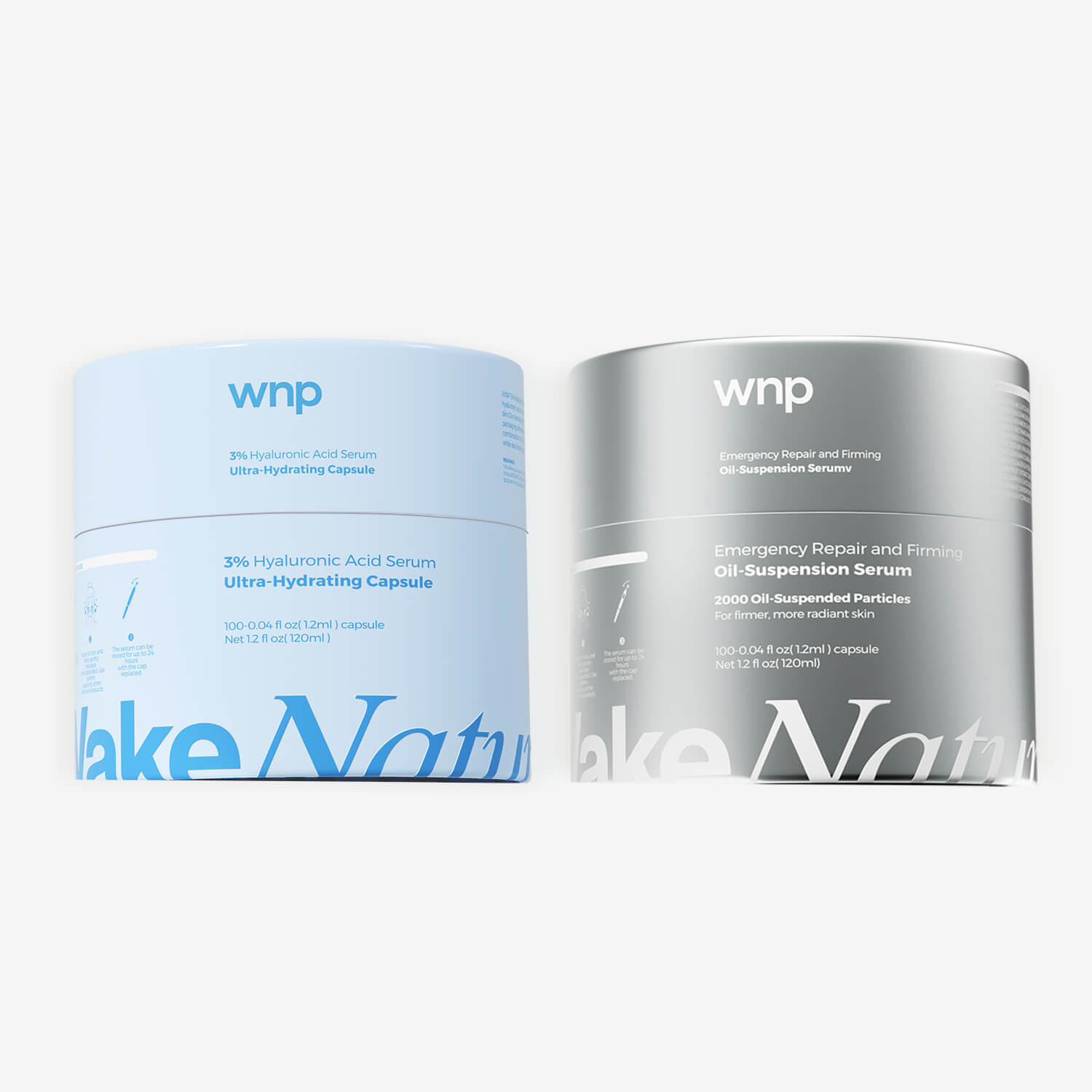 Two skincare serum containers from WNP