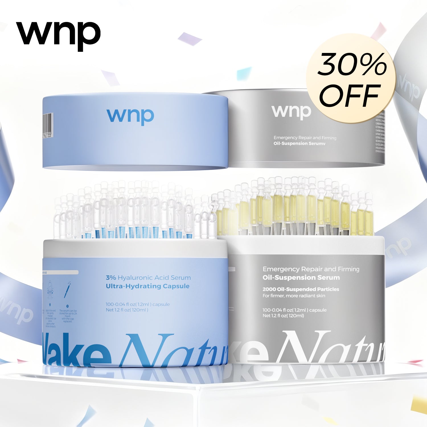 3% Hyaluronic Acid and Emergency Repair Serum Set (200 Vials, 2 Packs)