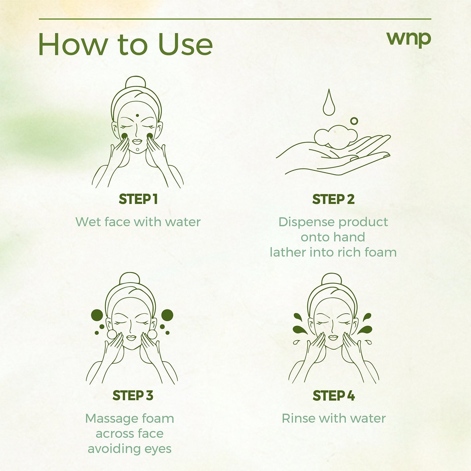 Step-by-step guide on how to use a skincare product with illustrations and text.