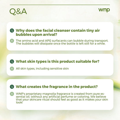 Q&A section with product information on a light green background