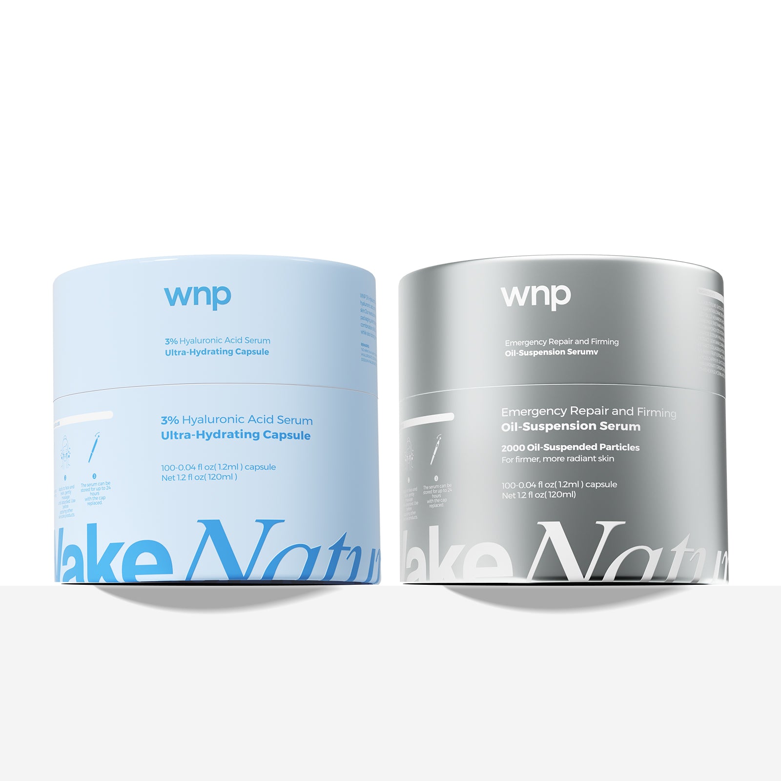 Two skincare serum containers from WNP on a white background