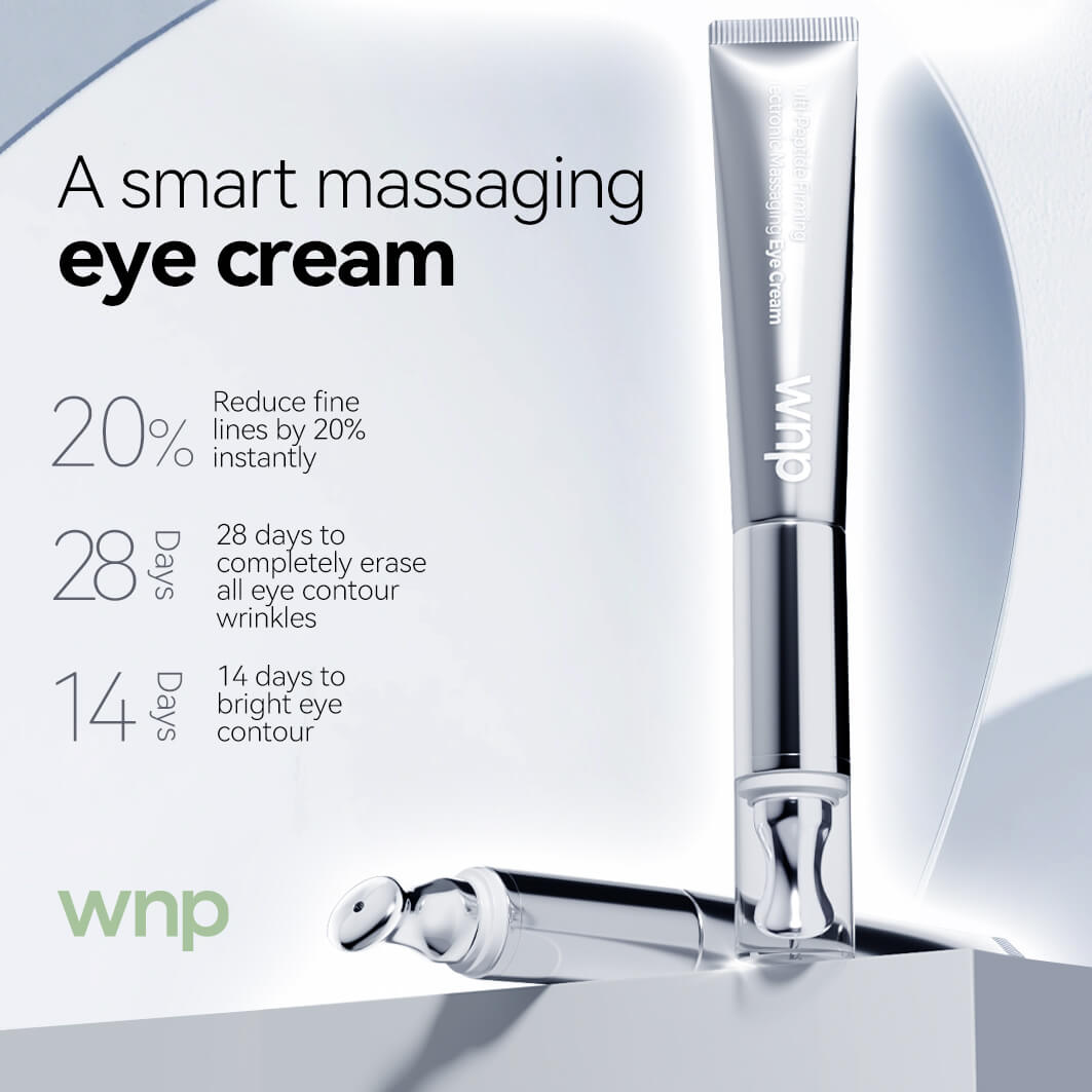 WNP eye cream packaging with text on a white background