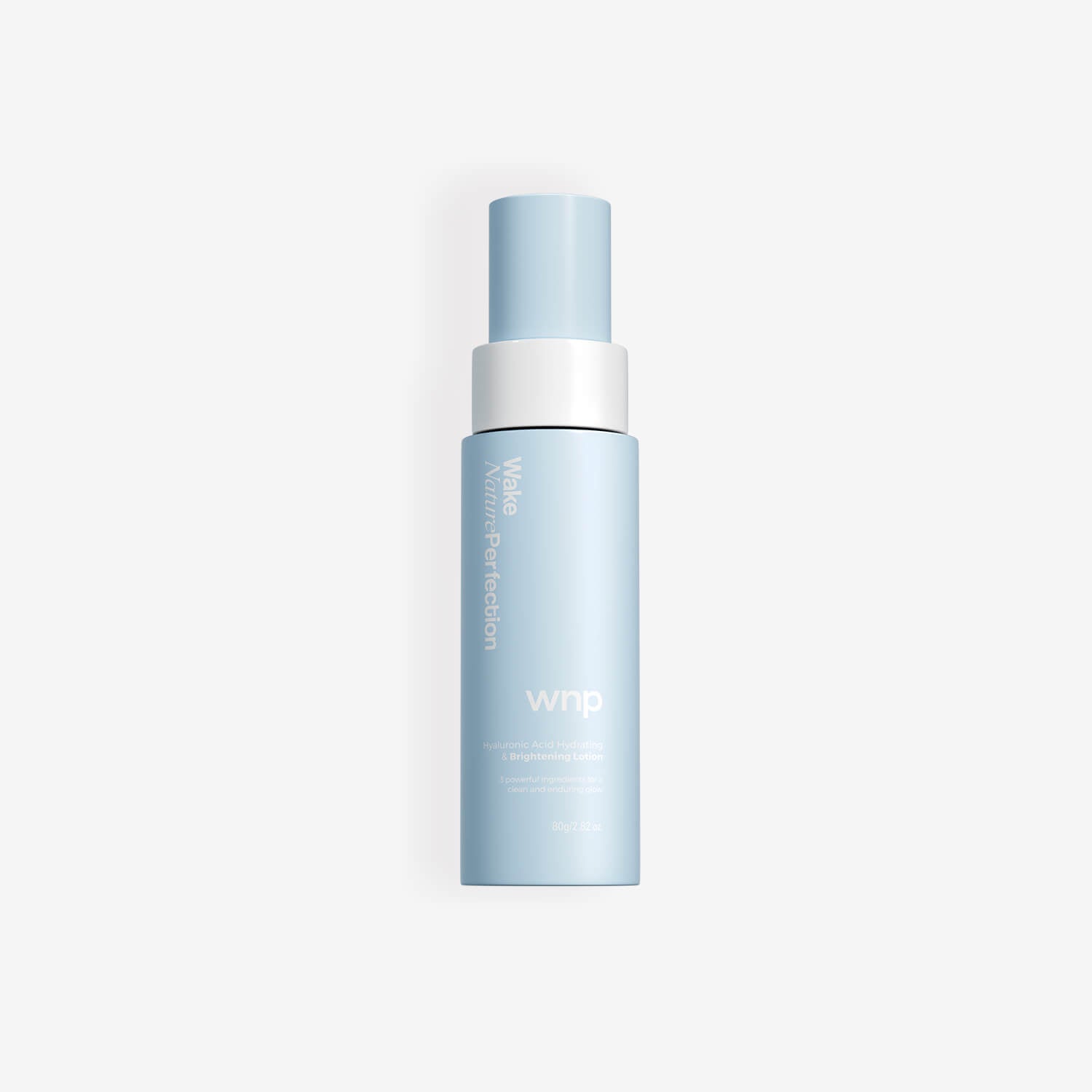 Skincare bottle with blue and white design on a light gray background