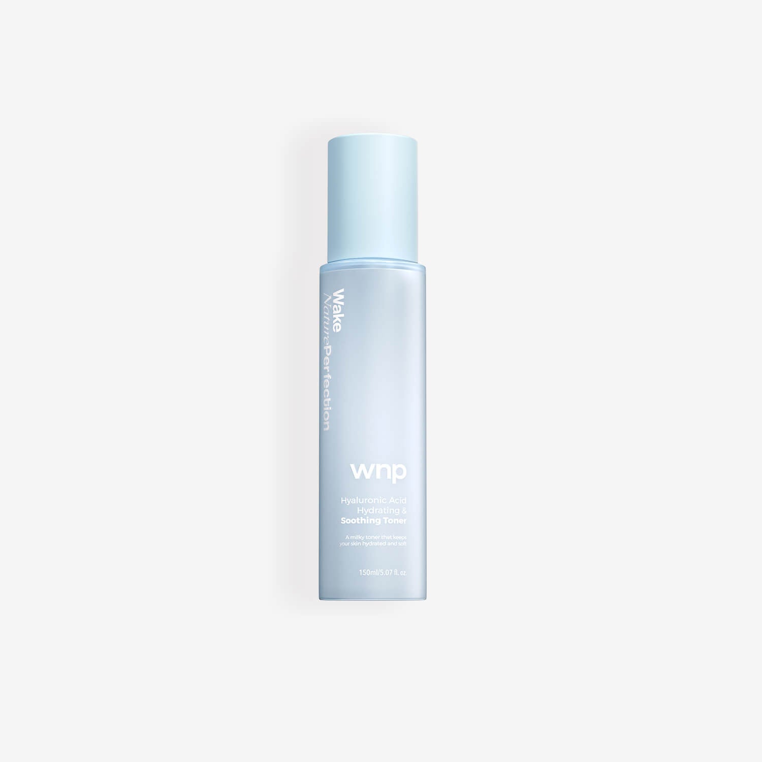Skincare bottle with 'wnp' branding on a light gray background