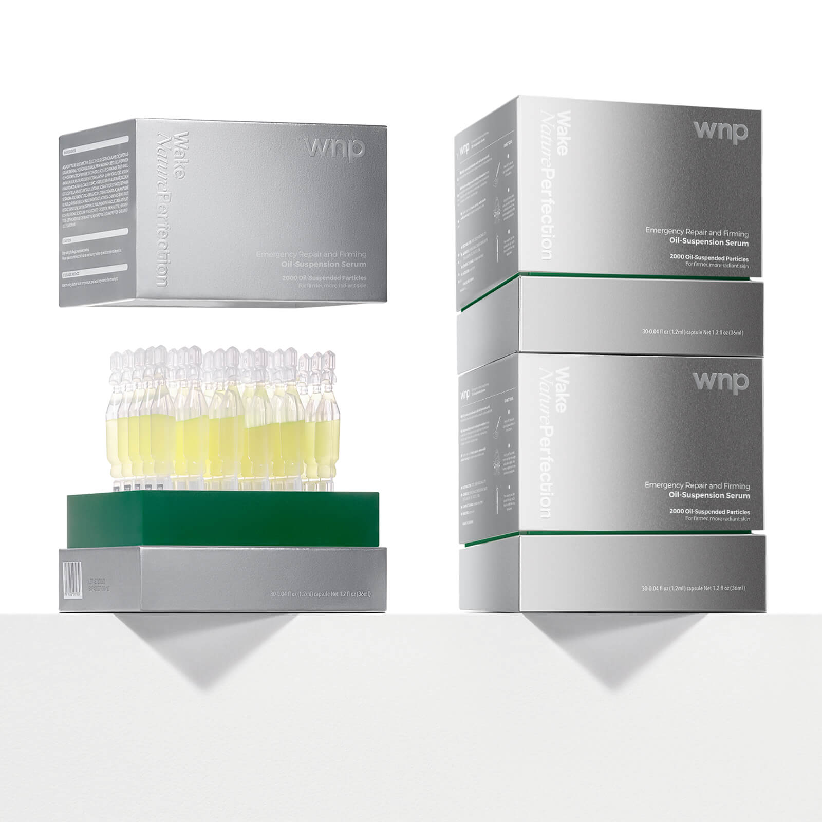 WNP skincare product packaging with boxes and vials on a white background