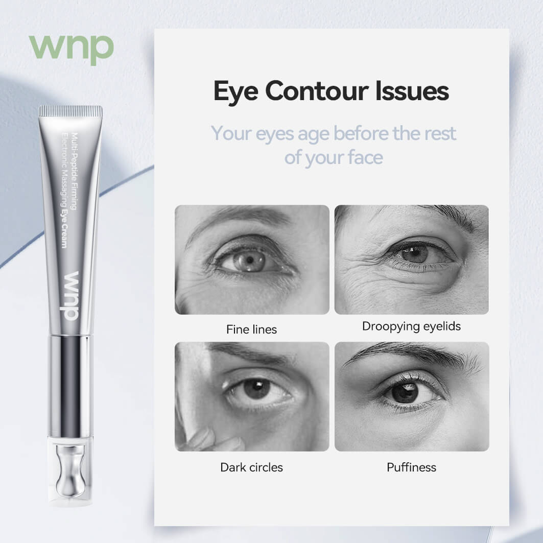 WNP eye contour product with images of eyes showing aging issues on a white background