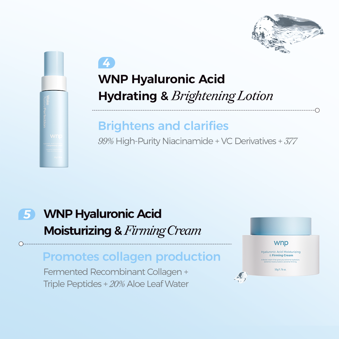 WNP Hyaluronic Acid skincare products on a white background
