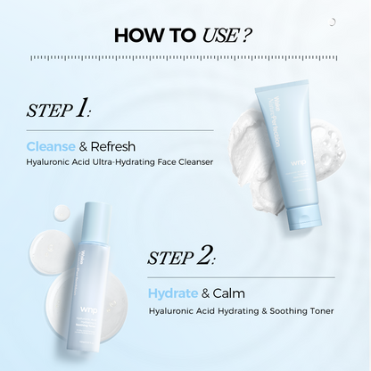 Skincare product guide with step-by-step instructions on a light blue background