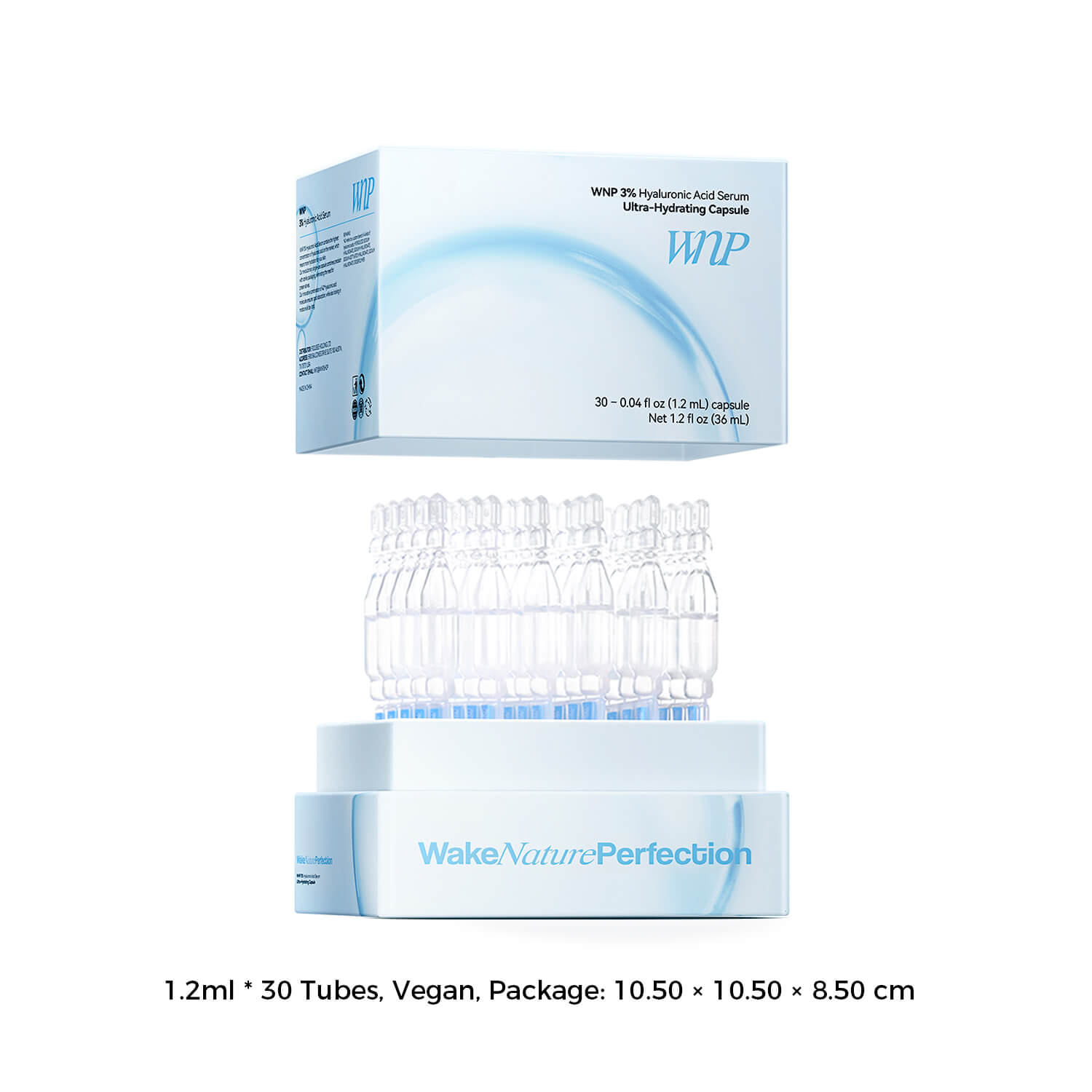 Packaging of Wake Nature Perfection skincare product with tubes and box on a white background