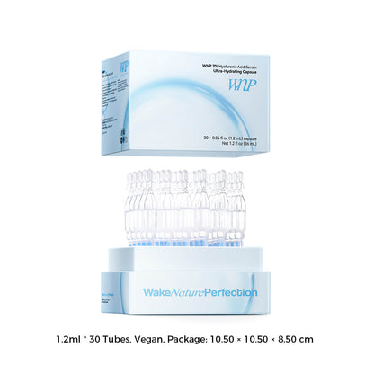 Packaging of Wake Nature Perfection skincare product with tubes and box on a white background
